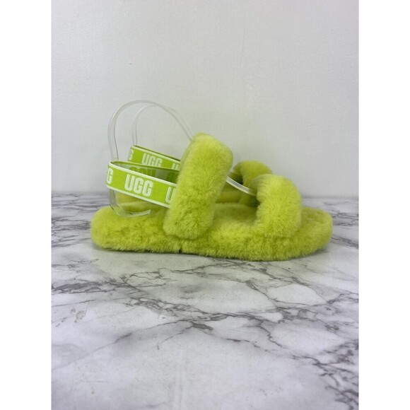 UGG NEON YELLOW FLUFF YEAH SLIDE SHEEPSKIN SLIPPER SANDALS, SIZE US 6 - Picture 6 of 10